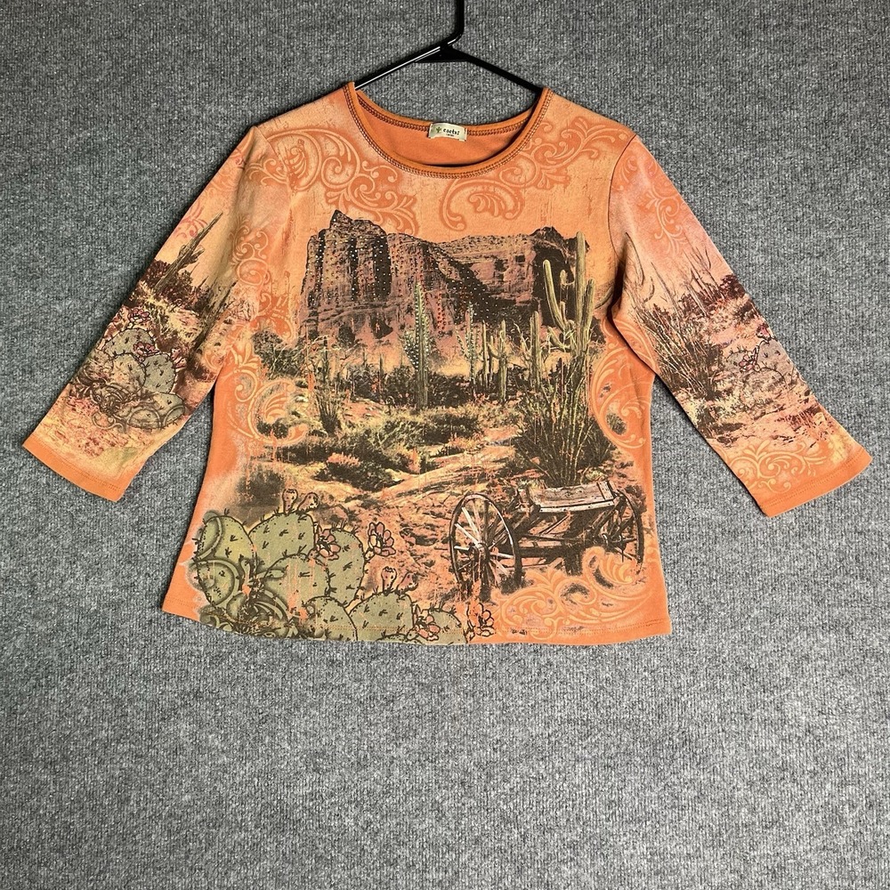 Cactus Top Women Large Western Desert Graphic Southwestern Landscape Saguaro Y2K